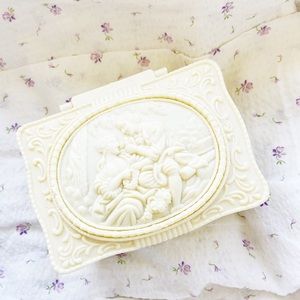 Antique Romantic Jewelry Box Renaissance Lovers Mirror Small Bakelite Celluloid